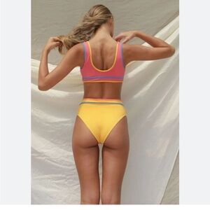 Stone Fox Swim The Juniper Bottom High-Waist Bikini Honeycomb Sunset Pink Large